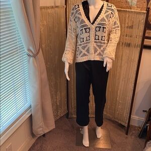 Anthropologie Cream Crochet Sweater